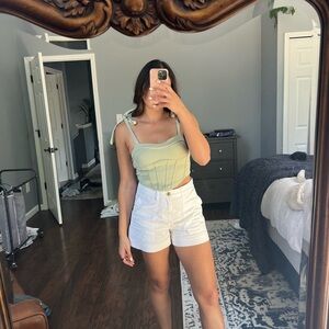 Green Tie-Strap Corset Top and White Shorts